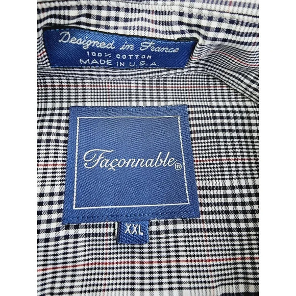 Faconnable 2XL Men's Black White Red Trim Check Embroidered Chest Logo L/S Shirt - Picture 4 of 10